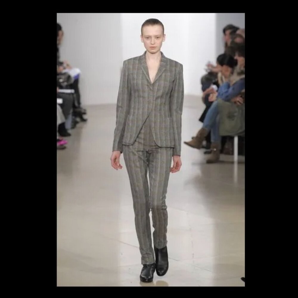 JILL SANDER Virgin Wool/Angora Blend Check Print Straight Leg Pant